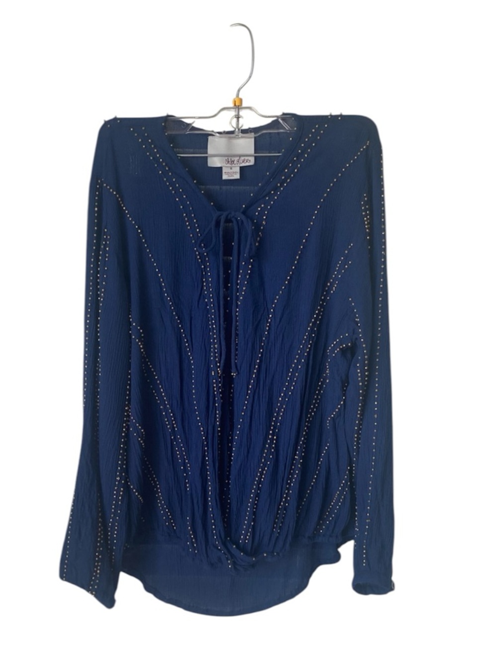 Chloe Oliver Anthropologie Blue Studded Boho Blouse Size Small